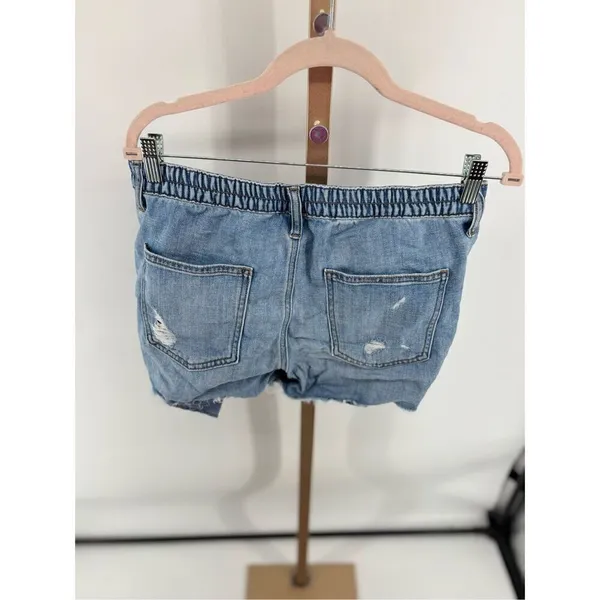 Aerie Distressed Denim Shorts Elastic Waist Medium Wash Size M - Image 5