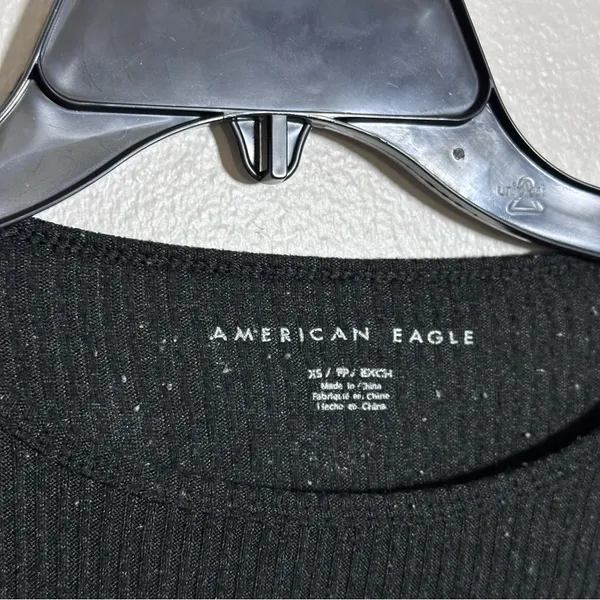 American Eagle Women Ribbed‎ Gray/Black Long Sleeve Crop Top size XS - Image 5
