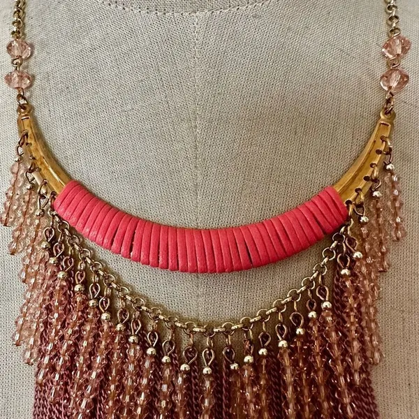 Pink beaded chain statement necklace - Image 2