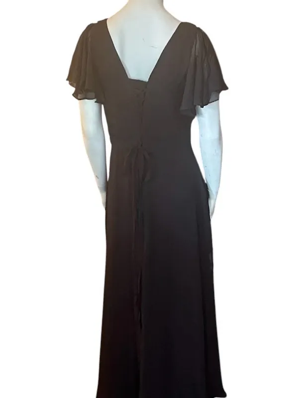 Inewer V-Neck Flutter Sleeve Chiffon Drape Formal Dress Black Size 12 NWT - Image 8