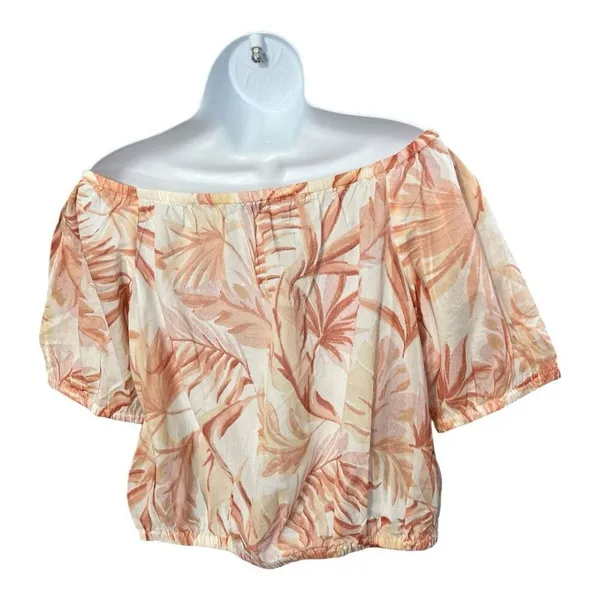 Ann Taylor Pink Floral Cropped Blouse Size S Off The Shoulder Sunny Cotton - Image 4