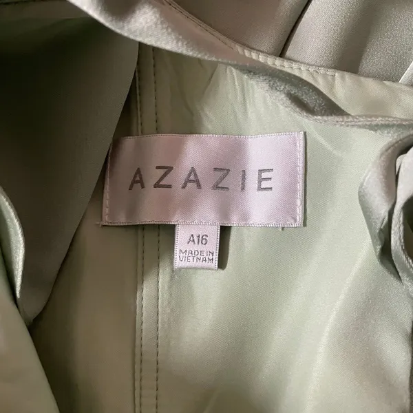 Azazie Dusty Sage A-Line Satin Maxi Dress NWT Size A16 - Image 10