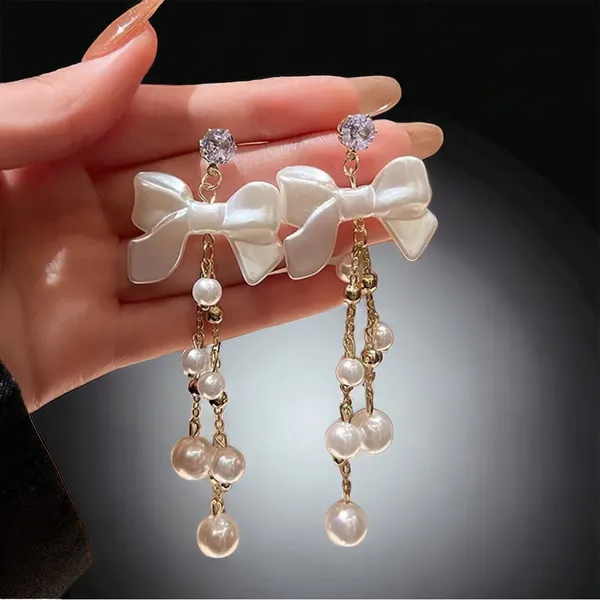 Retro Style Bow Decor‎ Faux Pearl Tassel Earrings *Fashion Earrings - Image 9
