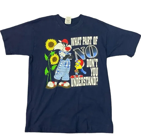 Vintage 90s 1996 Looney Tunes Graphic Tee T Shirt Tweetie Bird Sylvester Large - Image 4