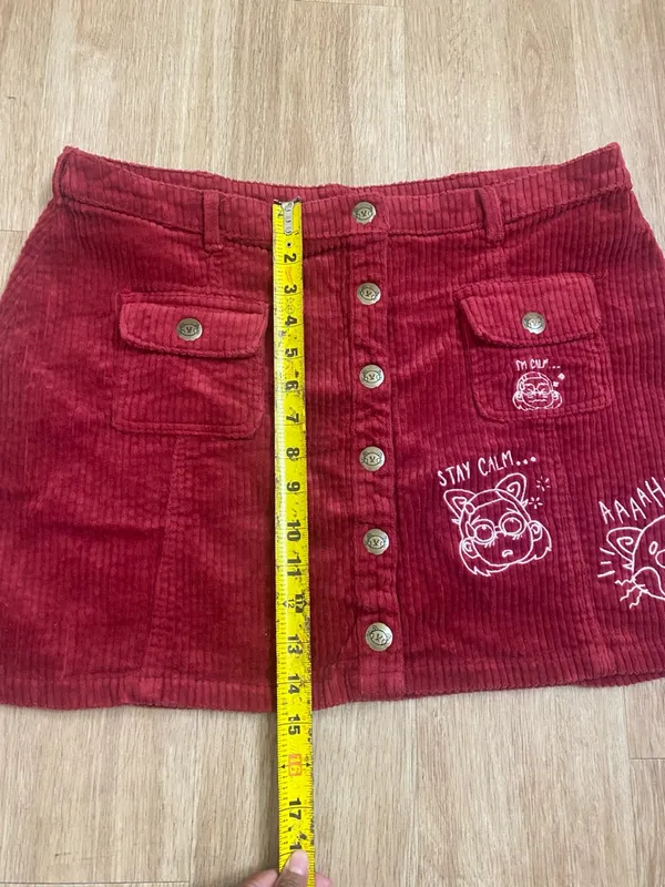 Disney Burgundy Corduroy Button-Front Mini Skirt with Cat Graphics - Image 4