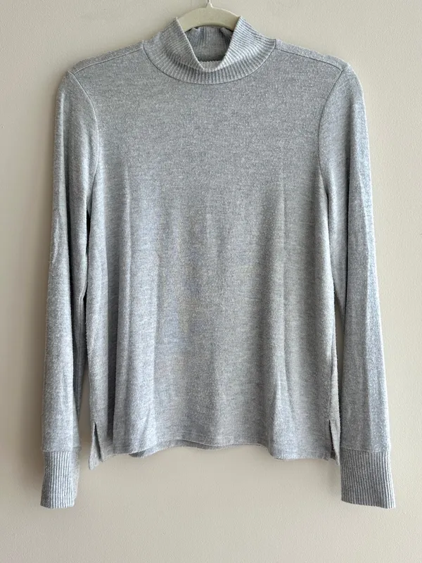 Lucky Brand Mockneck Heather Grey Cozy Stretch Sweater Top, Size Small - Image 2