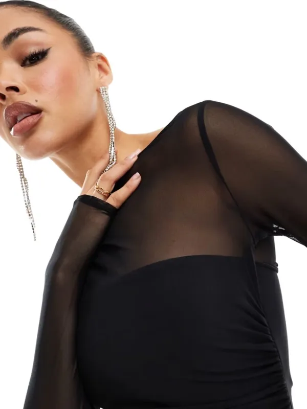 Abercrombie & Fitch Mesh Draped Bodysuit Women's Small Black Sheer Going Out NWT - Image 3