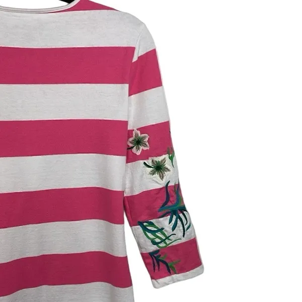 Y2K Juicy Couture Passion Pink/White Stripe Hibiscus Embroidered Dress Small - Image 7