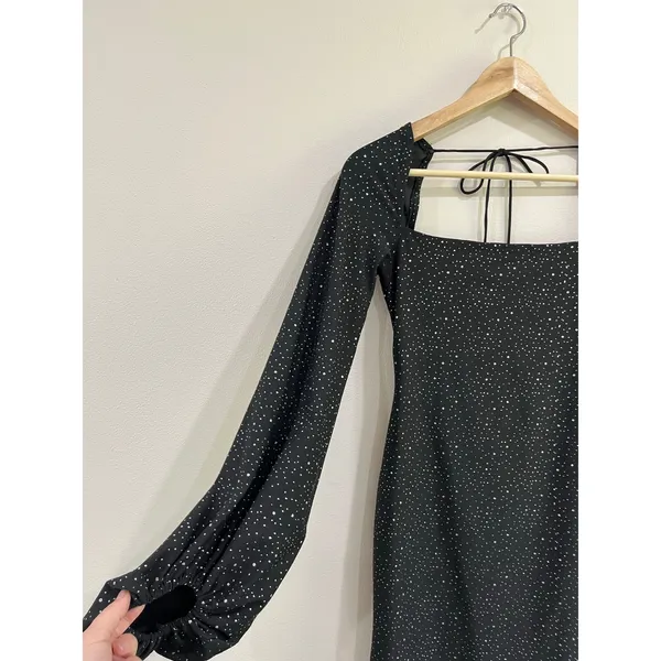 Lucy In The Sky Black Rhinestone‎ Puff Sleeve Bodycon Mini Dress Small - Image 4