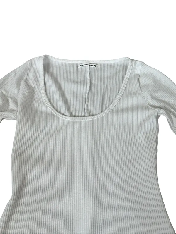 Reformation White Ribbed Scoop Neck Top Fitted Size Small Casual Clean Girl - Image 3