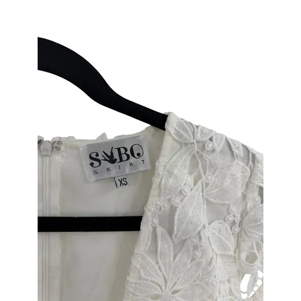 Sabo Skirt White‎ Floral Lace Plunge Neck Romper Bridal Bachelorette Size XS - Image 8