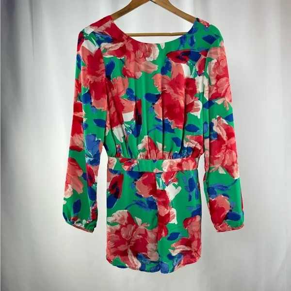 Lulus Sweetest Song‎ Floral Print Backless Long Sleeve Romper in Green Size Med - Image 4