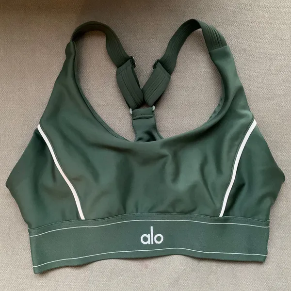 Alo Yoga Airlift Suit Up Bra Clover Green/White S - Image 2