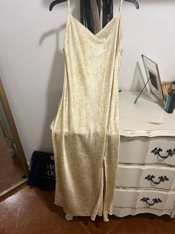 yellow floral satin dress - Image 2