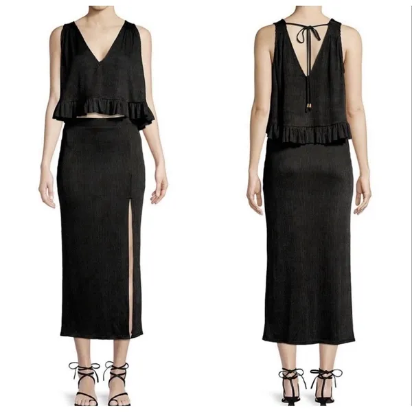 Free People No Excuses Ruffle Ribbed Crop Top Women's S Black Grunge WhimsyGoth‎ - Image 7