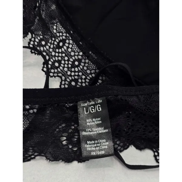 Black Goth Fairy Whimsy Romantic Boudoir Bridal Cottage Lingerie Lace Bralette L - Image 6