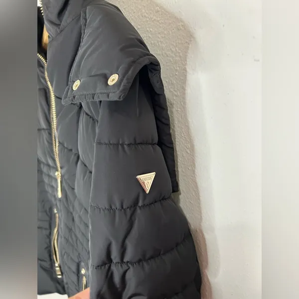 Guess Women’s Medium Black Quilted Puffer Jacket Warm Stylish Hooded Winter Coat - Image 5