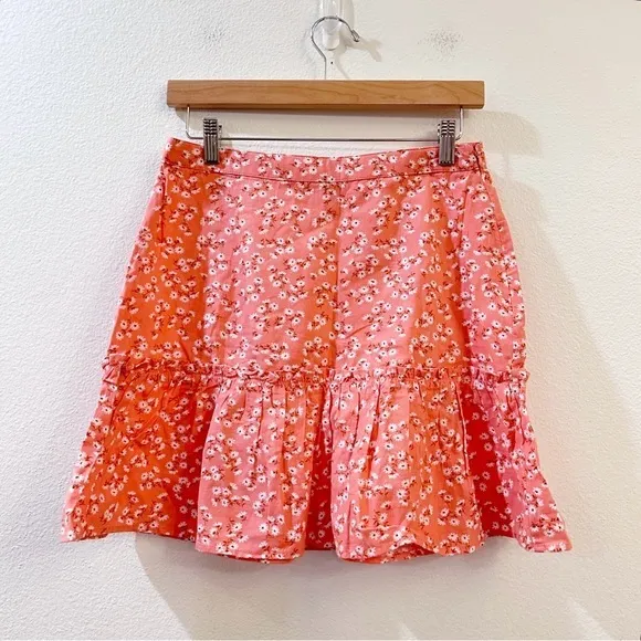 Billabong x Salty Blonde Upside Pink Floral Print Ruffle Linen Mini Skirt‎ - Image 4