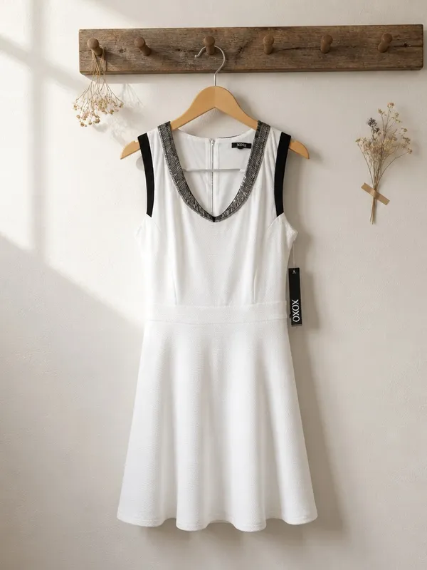XOXO White Fit-and-Flare Dress with Black Trim - Image 3