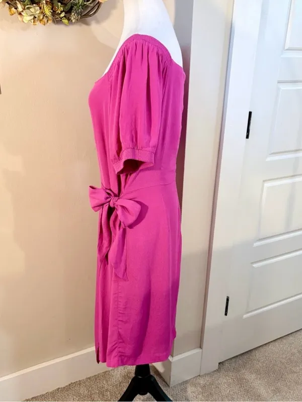 💥NWT Maeve Anthropologie Raspberry Pink Wrap Tie Waist Puff Sleeve Dress 14💛 - Image 4