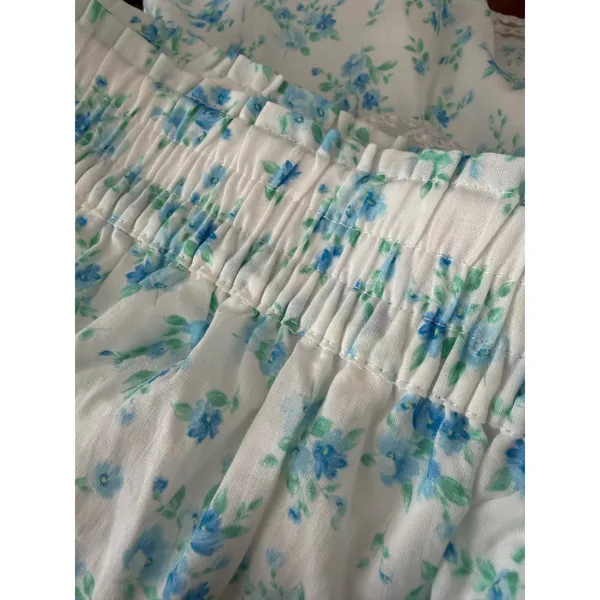 Altard State Willa Floral Lace Trim Tiered Smocked Shorts Ivory Blue XL‎ New - Image 3