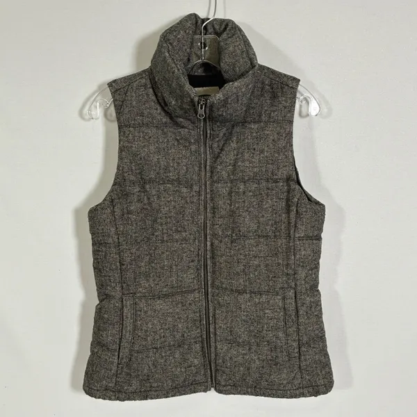 Old Navy Womens Gray Herringbone Puffer Vest Wool Blend Funnel Neck Small - Image 2