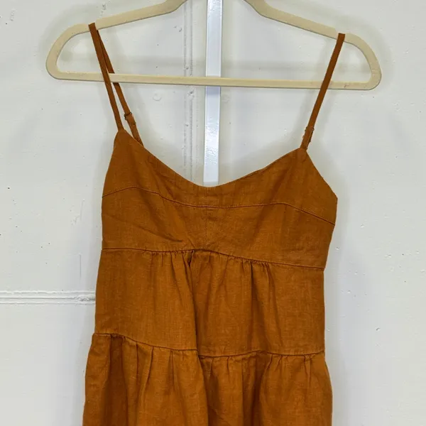 Honorine‎ Jill Tiered Linen Mini Dress Light Brown XS Sleeveless Boho Summer - Image 3