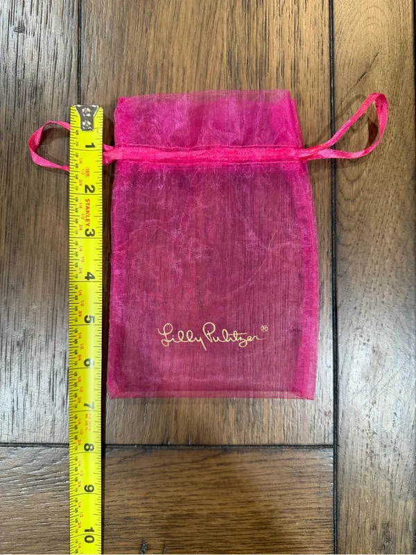 Lilly Pulitzer Hot Pink Organza Drawstring Pouch with Gold Logo - Image 3