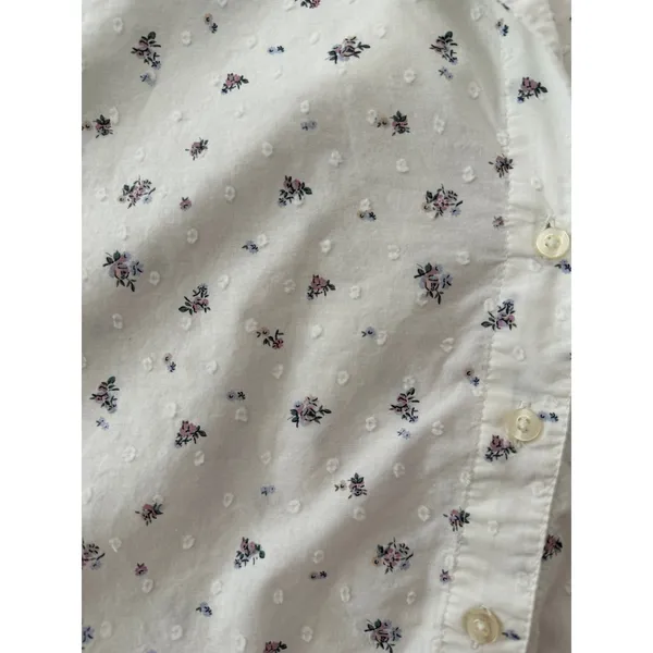 Gilly Hicks Sleep Pajama Top Large White Floral Swiss Dot 100% Cotton Button - Image 7