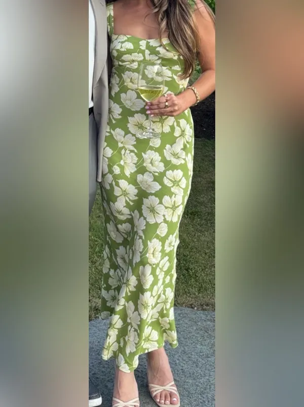 NEW REFORMATION Yale green floral lovebird sleeveless maxi dress sz 4 - Image 2