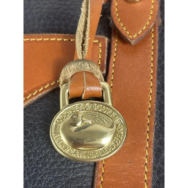 Dooney & Bourke AWL Navy Brown Pebbled Leather Top Handle Satchel Purse Bag 90s - Image 12