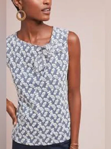 Maeve Anthropologie Blue Knit Rain Cloud Umbrella Knit Tie Neck Tank Top - Image 8