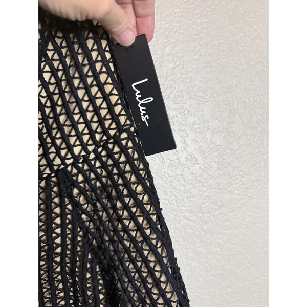 Lulus L Lenaya Strapless Dress‎ Black Crochet Handkerchief Hem Mesh Overlay NEW - Image 10