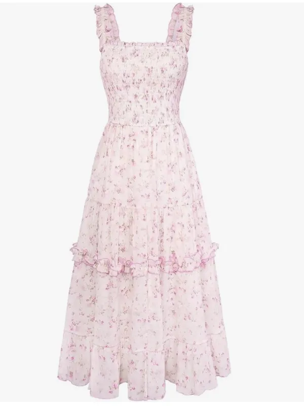 Scarlet Darkness Floral Smocked Summer Dress Pink/White Size Small NWT - Image 2