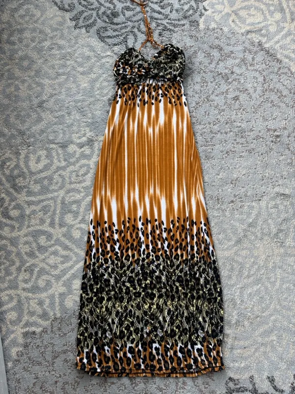 Chesley Y2K Halter Leopard Paisley Print Maxi Dress Small - Image 4