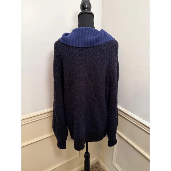 Everlane Luxe Teddy Oversized Half-Zip Bib Sweater Black Ocean Blue Chunky Knit - Image 6