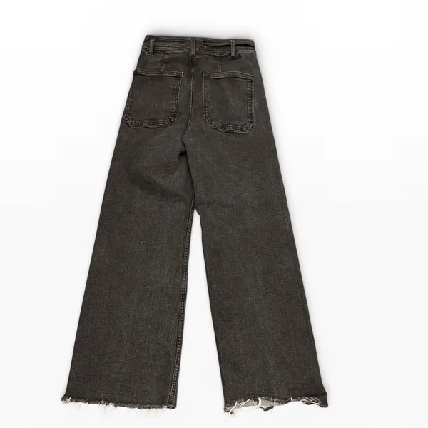 Zara The Patch Pockets Marine Straight Jeans Black High Waist Wide Leg Raw Hem 4 - Image 2