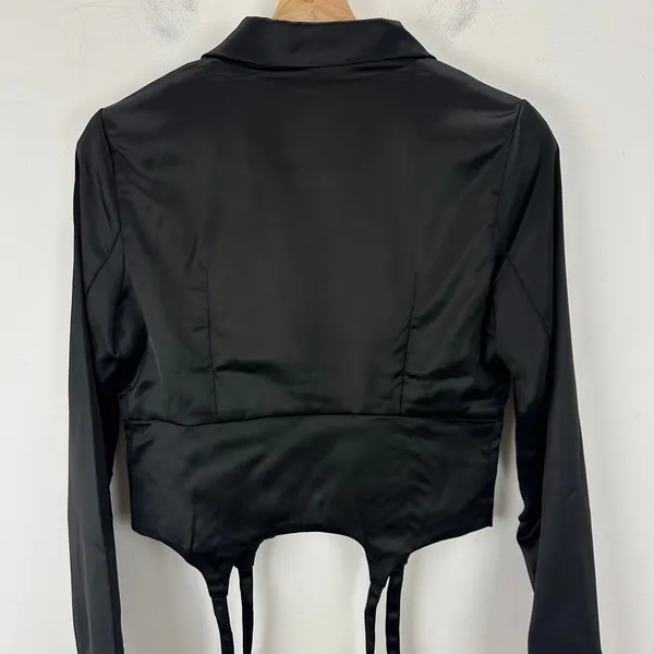 NEW Naked Wardrobe Blazer Jacket Satin Black Cropped Corset Small - Image 5