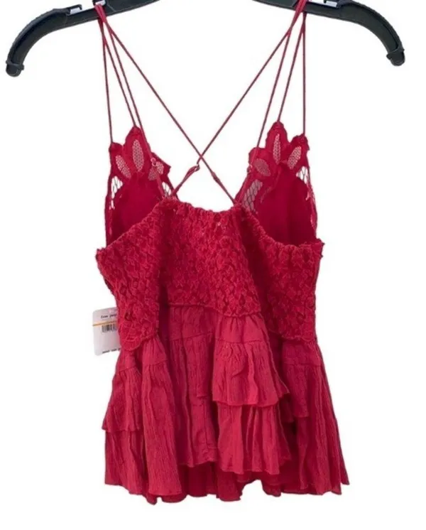 NWT Free People Womens size small cherry red Adella lace cross strap Cami top - Image 4