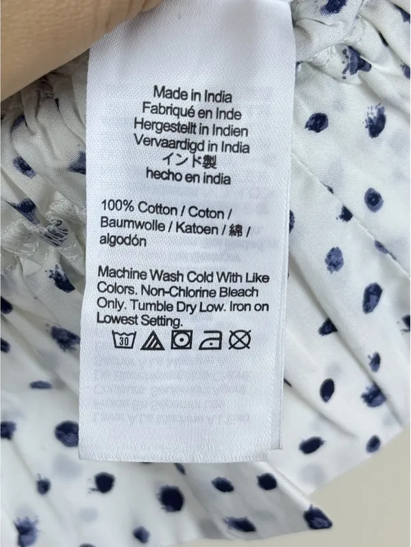 J.Crew Cinched-Waist Cotton Poplin Tank Top Blue Dot Smocked Crop M - Image 5