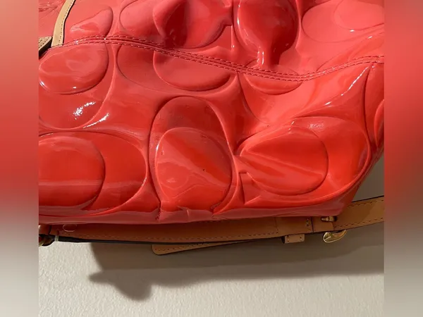 Coach Peyton Embossed Patent Leather Coral Orange Shoulder Crossbody Tote F20028 - Image 10