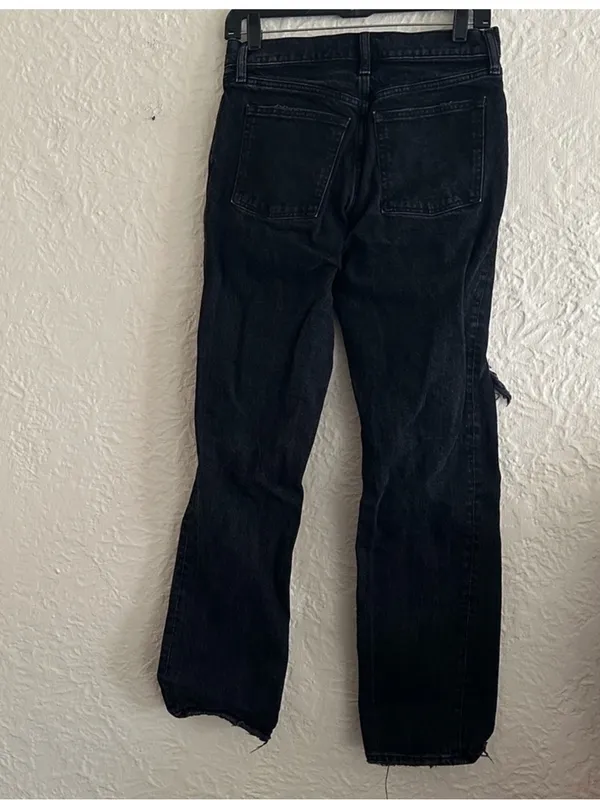 Abercrombie and Fitch the 90s Straight Low Rise Black Ripped Knees Jeans 27 4 - Image 4