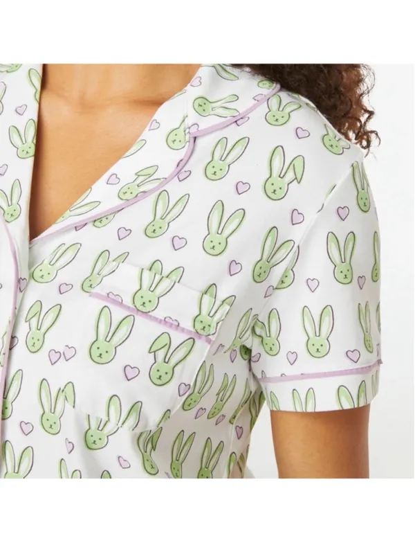 Roller Rabbit Mint Love Bunnies Polo Short PJ Pajama Set- Size P Petite XXS XS - Image 2