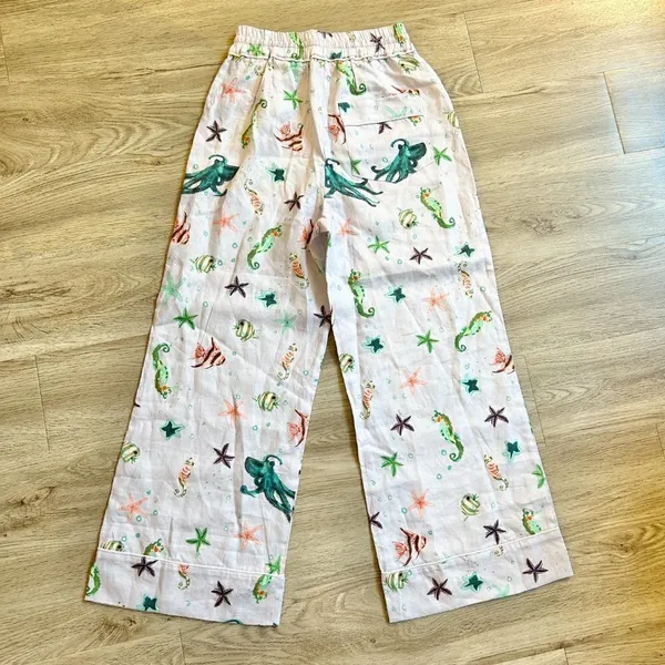 Hill House The Skylar 100% Linen Pants in Sea Creatures Size M NWT - Image 6