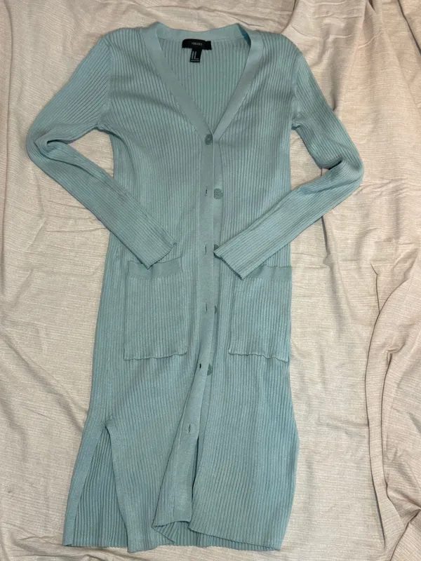 Forever 21 Long Ribbed Knit Cardigan in Sage Green - Image 7