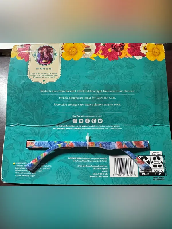The Pioneer Woman Blue Light Glasses with Orange Case Floral Blue and Red - Image 2