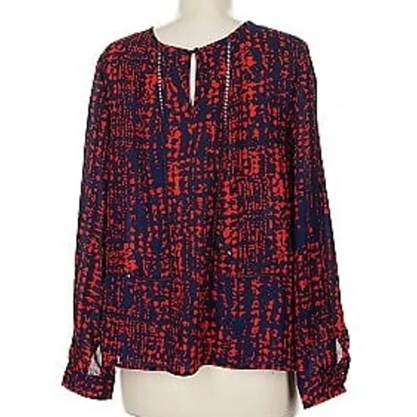 VICI Red Blue Splatter Eyelet Panel Oversized Long Sleeve Blouse Women’s L - Image 2