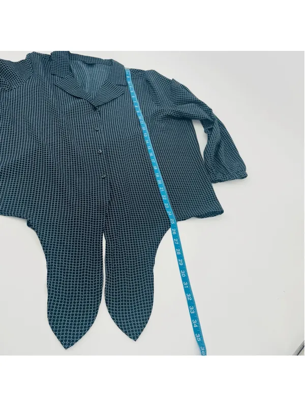 Ann Taylor Navy White Geometric Blouse L Tie Front Button Down 3/4 Sleeve - Image 7