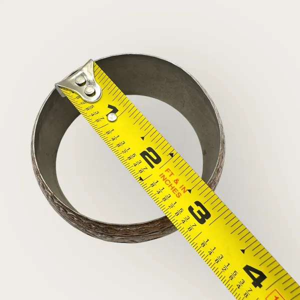 Vintage Etched Wide Bangle Bracelet Floral Scroll Copper and Silver Tone - Image 9