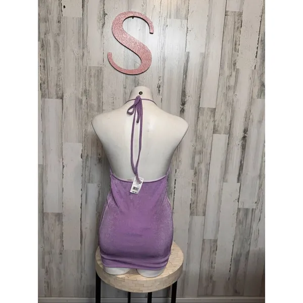 Fiestar Lavender Cowl Neck Ruched Halter Mini Dress – Size Small - Image 3